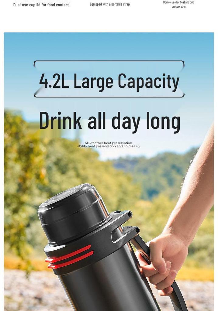 Stainless Steel Outdoor Thermos Bottle with Strap - Large Capacity, Portable, Insulated for Sports & Climbing