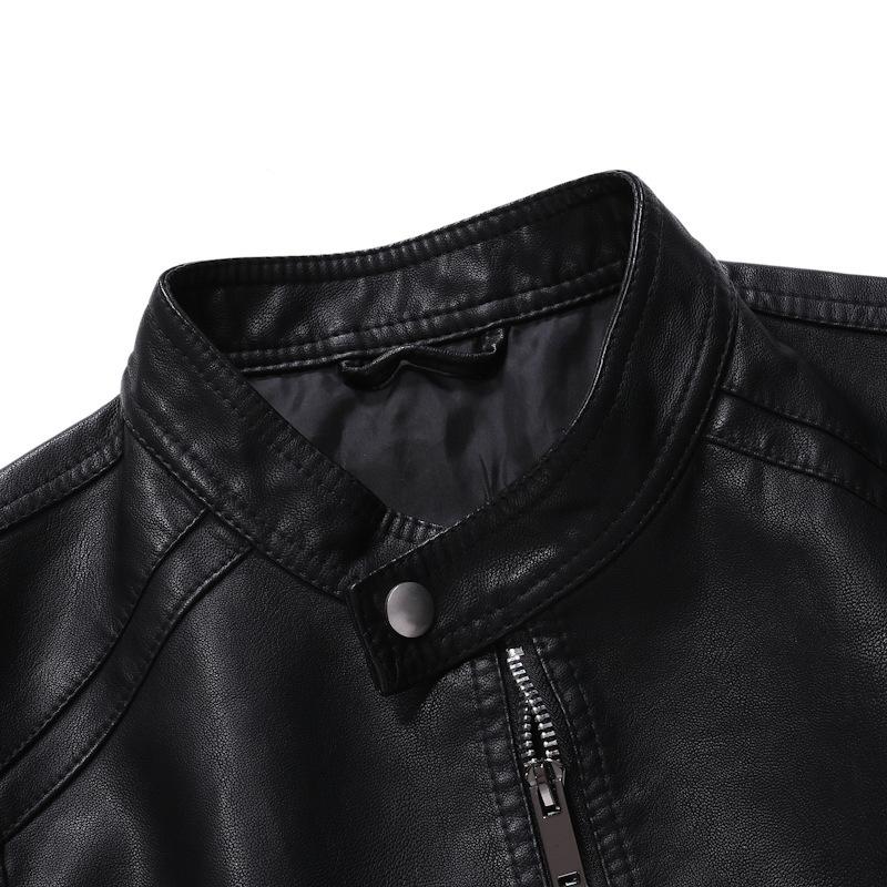 Motorcycle jacket jacket handsome leather jacket men's stand-up collar simple solid color leather jacket men's leather jacket