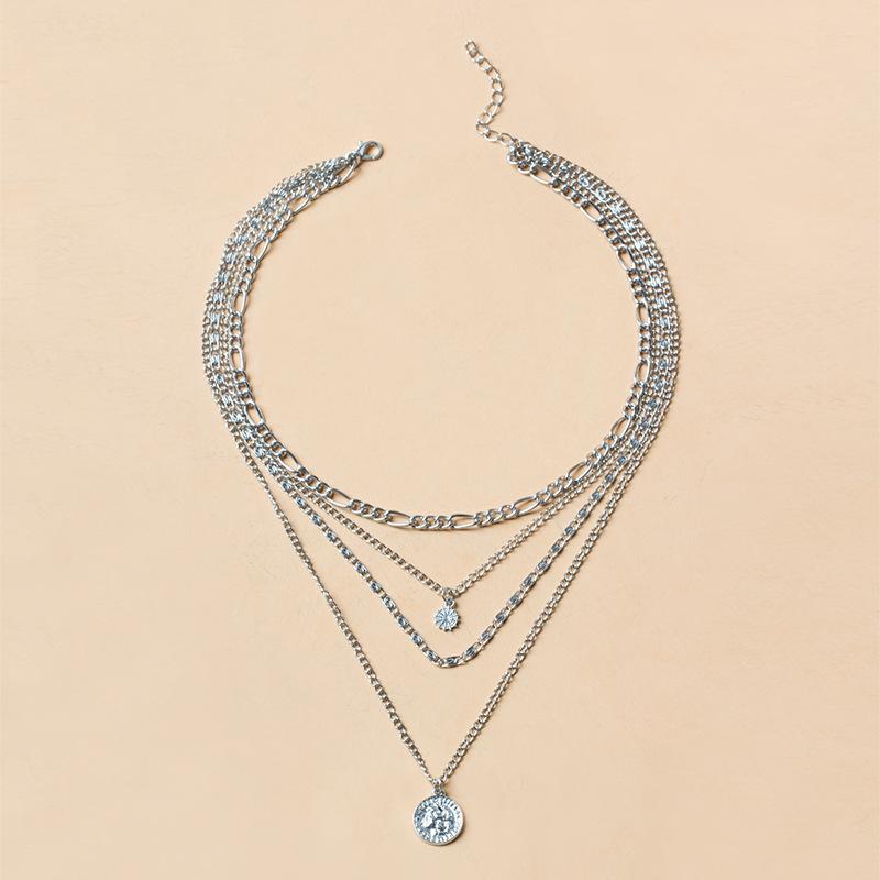 Women Four Layer Portrait Coin Pendant Necklace