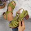 Women's Solid Color Fashion Sandals, Summer T-strap High Heels, Casual Single Strap Non-slip Thick Heel Shoes