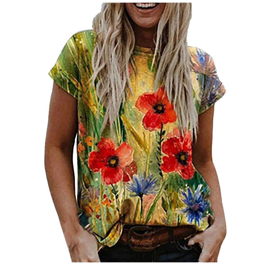 Women's Casual T-shirt Graphic Vintage Print Round Neck Tops Basic Loose Tops