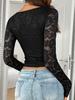 Y2K Sexy Deep V Cutout Lace Pullover - Spring/Summer 2025 Women's Top, European & American Sweet and Spicy Style