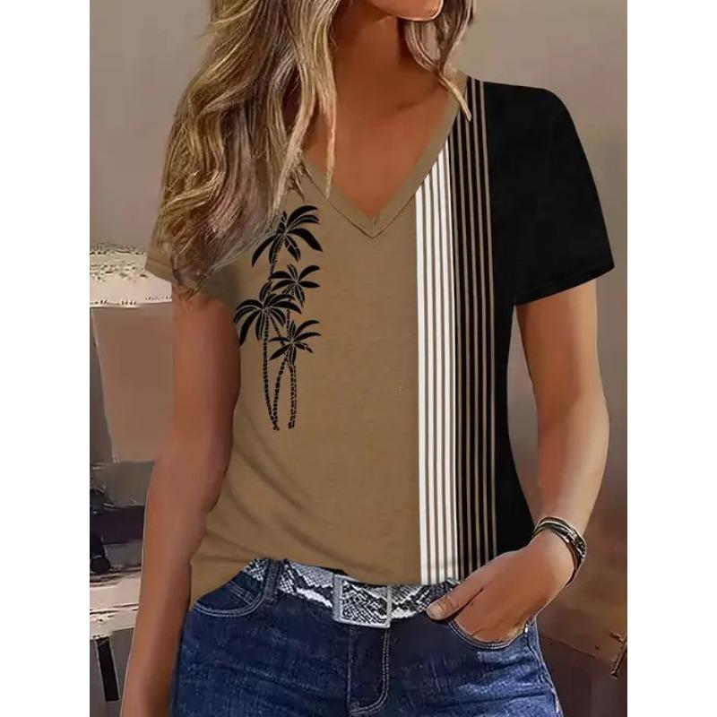 

Новая повседневная и универсальная модная женская футболка с V-образным вырезом и короткими рукавами с 3D-узором в виде ивовых листьев 5XL