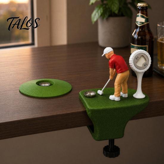 Origineller Bieröffner Golfflasche mit eingebautem Metallklinge und drehbarer Klemme, Mini-Golfer Schreibtisch Putter Design Magnetischer Kapselheber Fänger, Lustig
