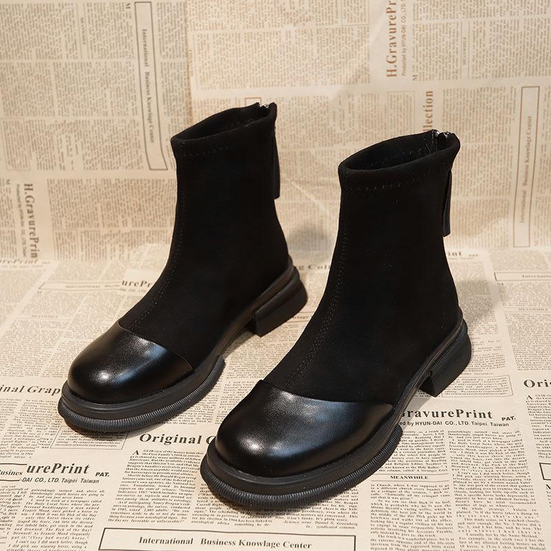 Vintage Thick Heels High Heel Ankle Boots for Women  Autumn and Winter New Thick Soles Increase Elastic Boots with Velvet