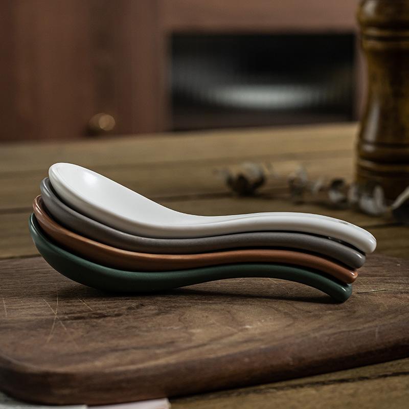 A Variety Of Colors, High-Value Small Spoon, Retro Style Solid Color Ceramic Spoon, Kitchen Household Small Spoon, Tableware Spoon