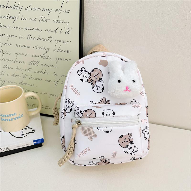 Cute Rabbit Printed Canvas Backpack For Kids With Lightweight Design For School Use