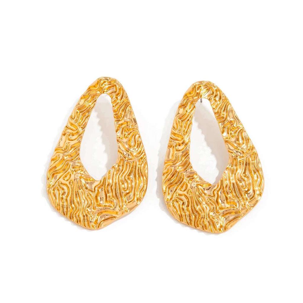 PuRui Punk Hollow Out Gold Color Wrinkled Texture Pendant Earrings Vintage Irregular Geometric Drop Earrings Female Zircon New