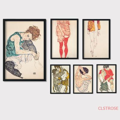 Egon Schiele Corpo Cor Delineação Esboço Figura cartaz Decoração de casa Arte Pintura em tela Modular Fotos de parede para sala de estar