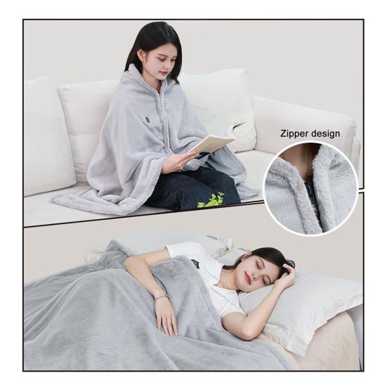 USB Heated Shawl Blanket 2-in-1 Wearable Electric Wrap with Zipper Quick Heat Wireless Heating Shawl for Office Travel Home Use