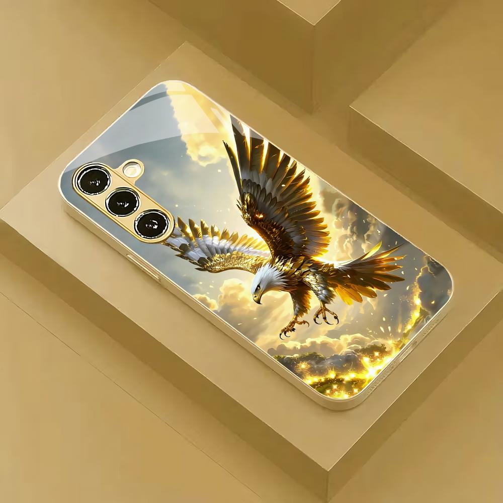 Eagle electroplated glass phone case suitable for Samsung Galaxy S26 S25 S24 S23 S22 S20 FE/Ultra/Plus5G anti drop back cover