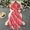 Women's Summer Waisted Tied Single Breasted Striped Shirt Long Dresses
