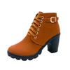 Fashion Women Boots Lace Up Ankle Boots Spring Fashion Outdoor Pumps Boots Black Buckle High Heel Boot Plus Size Platform Women Shoes