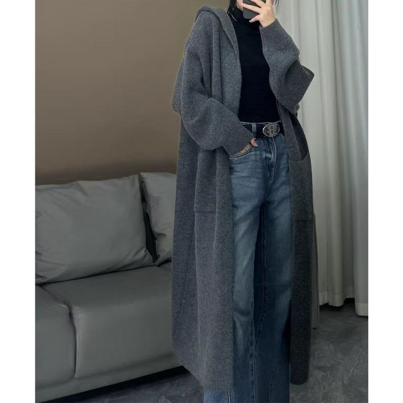 YYFS Women's Fashion Casual Fall Winter Solid Color Print Long Sleeve Hooded Tops Women's Clothing Woolen Knitwear Sweaters