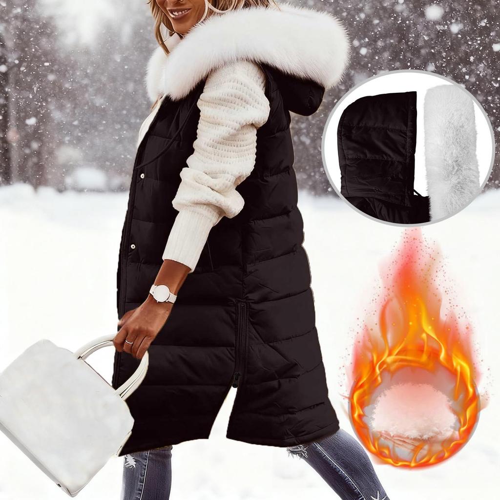 מעיל פוך ארוך לנשים עם קפוצ'ון