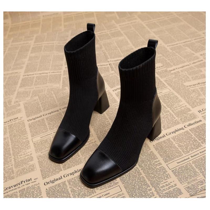 Móda 2024 Jaro Podzim Nové Módní Kulatá Hlava Šitý Látkový Obličej Svrchní Oblečení Dámská Sada Pohodlné Ponožky a Kozačky Jednoduché Kozačky