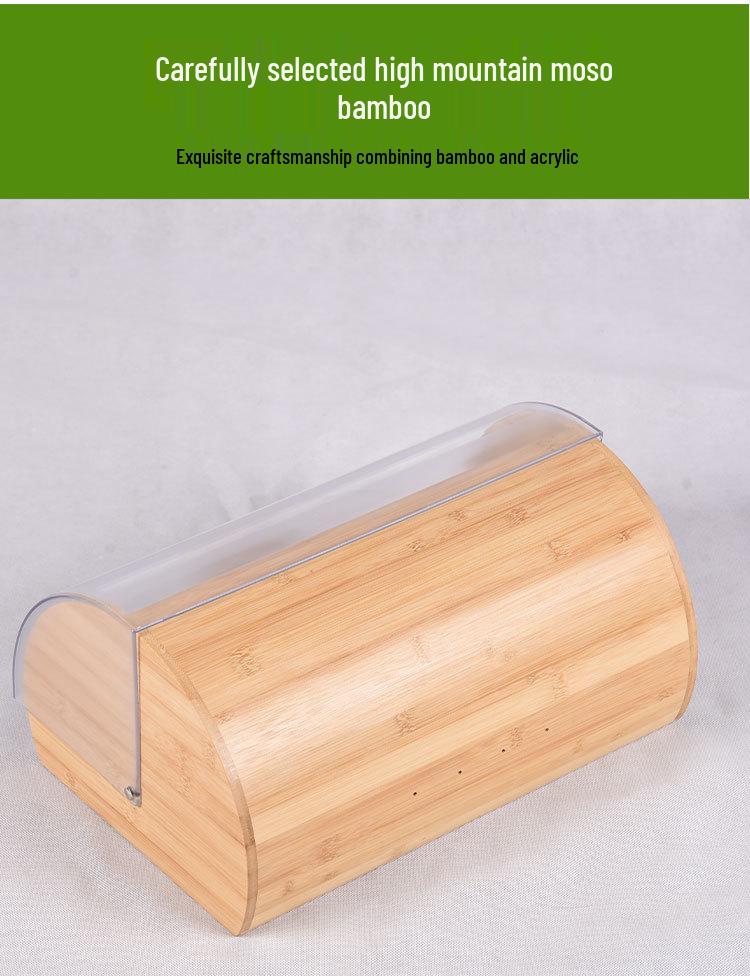Boîte à pain en bambou avec motif - Petit rangement pour gâteaux, façade en acrylique