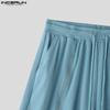 INCERUN Men Drawstring Elastic Waist Side Zip-up Casual Rib Shorts Pants Home Wear