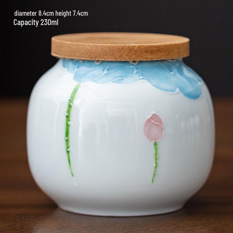 Shangqi Hand-Painted Ceramic Tea Caddy with Bamboo Lid