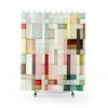 Geometric Watercolor Shower Curtain, Abstract Art Bathroom Decor, Pink, Peach, Yellow, Red, Green, & Brown Modern Bath