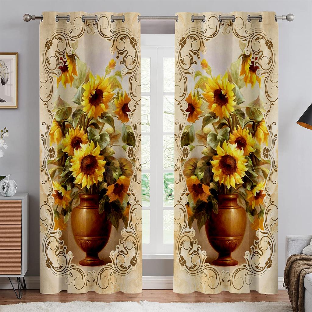 Beautiful Sunflower Sea of Flowers Curtains Living Room Bedroom Kitchen Balcony Window Decor 2 Panel Landscape