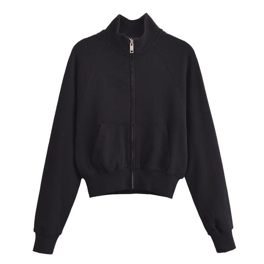 Spring 2025 Women's Casual European/American Style Stand-up Collar Zip-up Sweatshirt with Long Pants