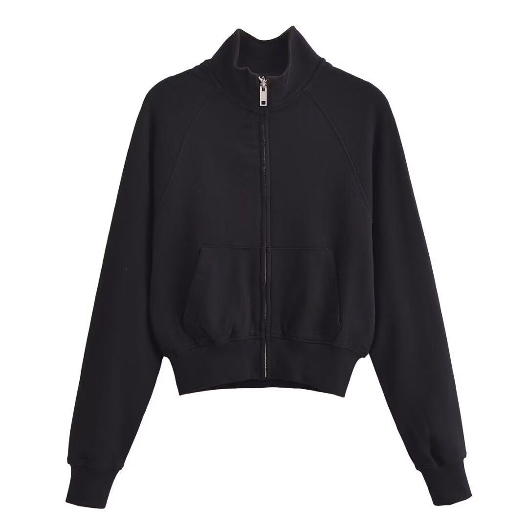 

Весна 2025 Женский повседневный свитшот на молнии в европейском/американском стиле со стойкой воротником и длинными брюками Large