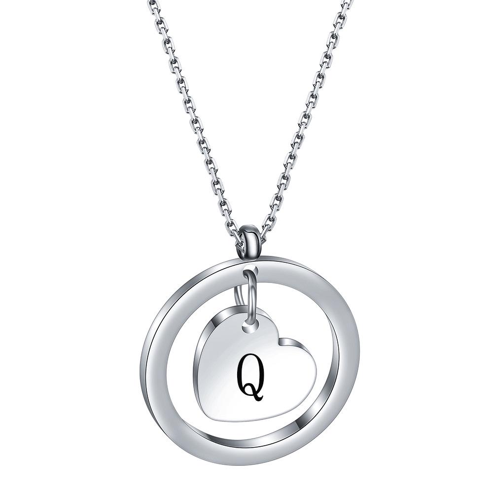 Round Heart Initial Necklace, 304 Stainless Steel, Custom Engraved, 26 Letters, Gift for Women