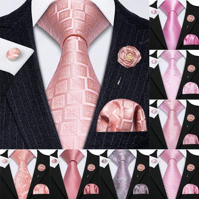 Mens Coral Pink Tie with Boutonniere Wedding Paisley Silk Tie Hanky Cufflinks Designer Set