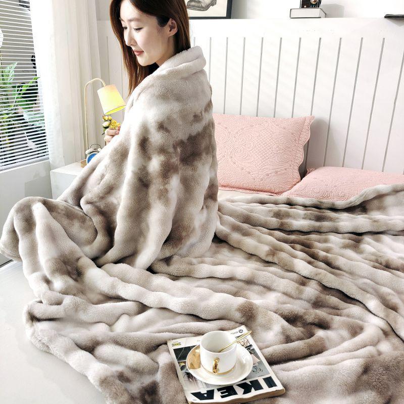 Gradient Ombre Plush Throw Blanket Soft Faux Rabbit Fur Office Sofa Nap Air Conditioner Thick Warm All Season
