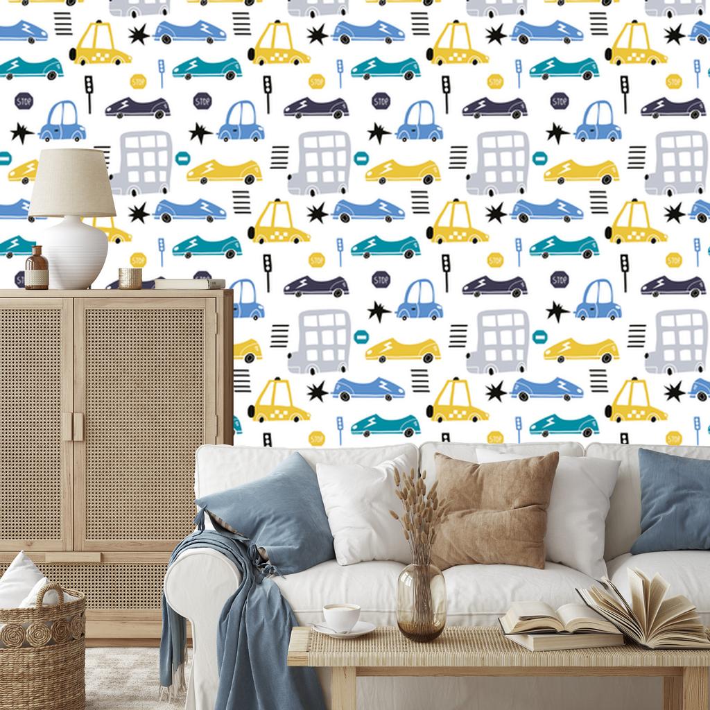 Wallpaper Colorful cars fairy tale decoration for living room and bedroom 50x1000