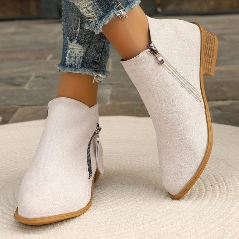 Women's Shoes New Thick Heel Large Size Women's Boots Suede Martin Boots Low Heel Side Zipper Short Boots Women