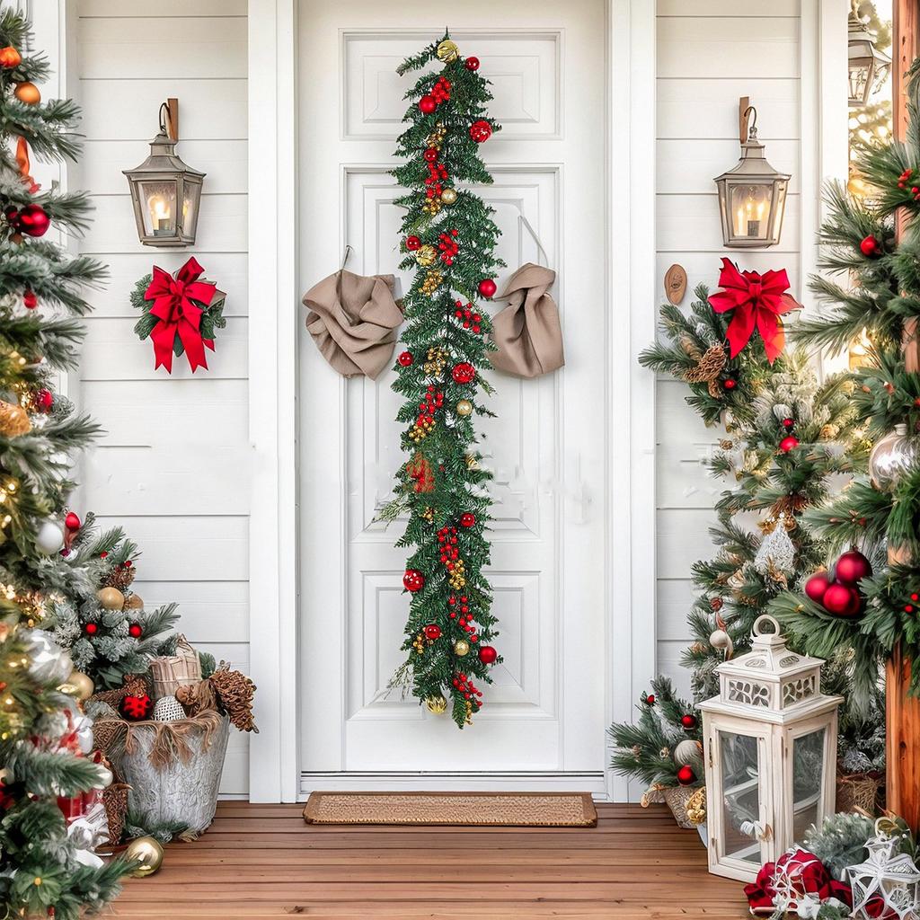 Christmas Garland with Pinecones Red Berries, Artificial Rattan for Xmas Tree Stairs, Door New Year Decoration