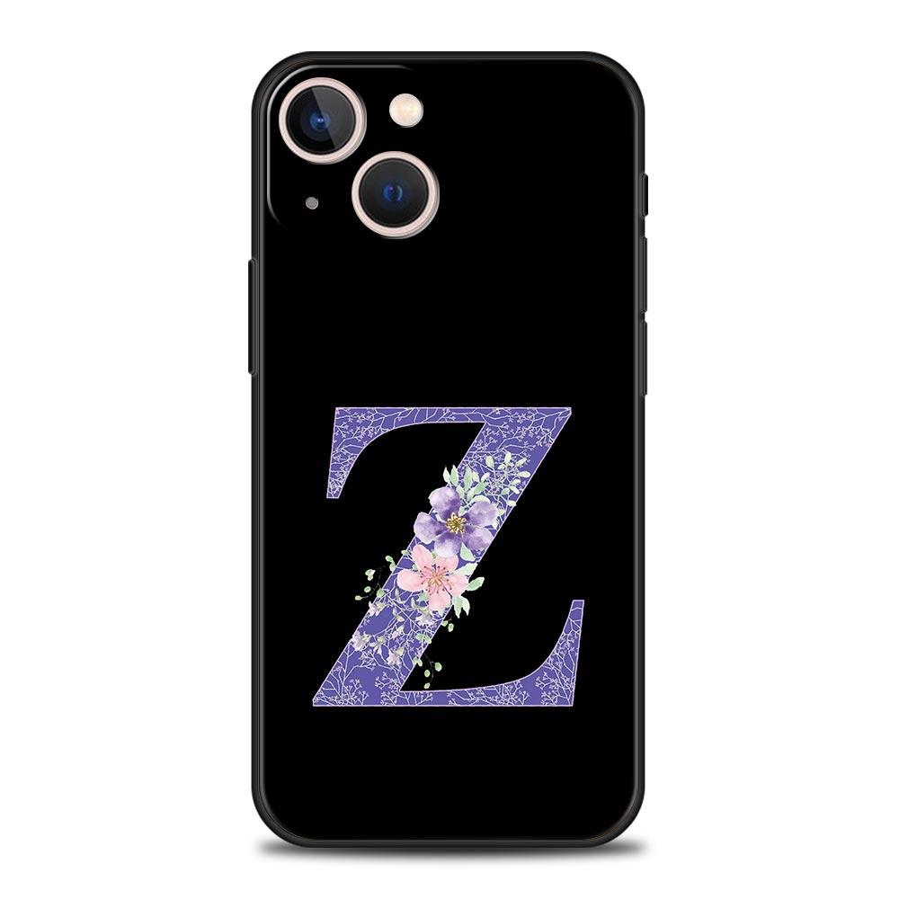 Letters Purple Flower Phone Case For iPhone 17 16 15 Pro Max 11 12 13 14 7 8 Plus SE 2020 X XR XS Cover Soft Black