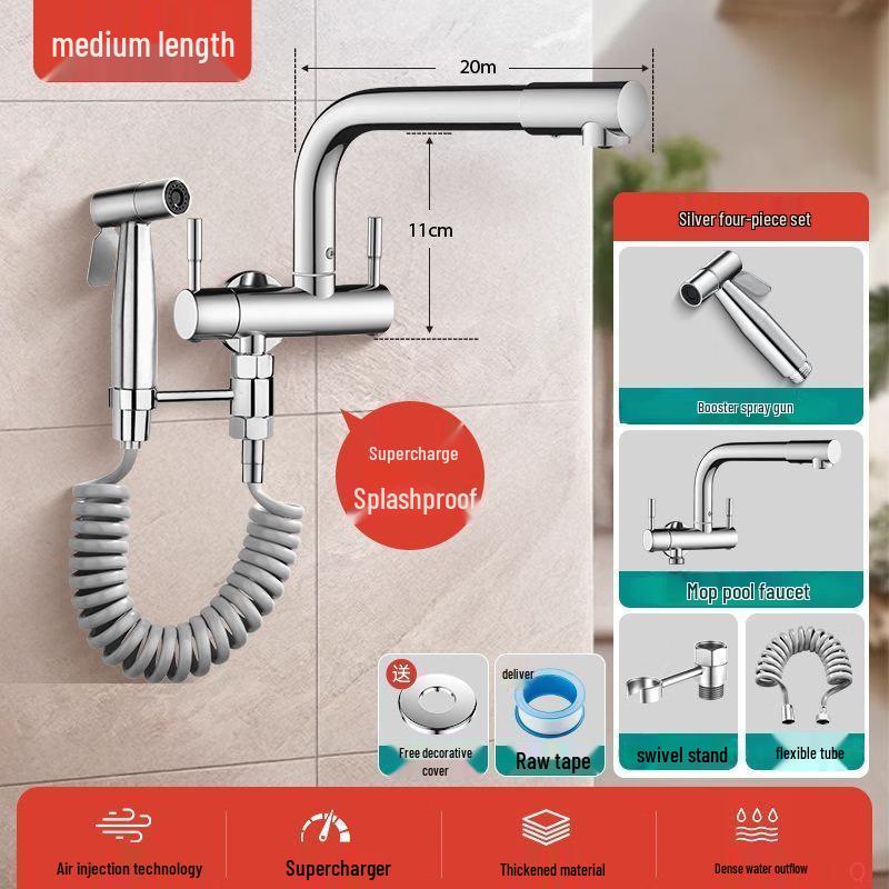 Wolf s Kiss Extended Wall-Mounted Cold Mop Sink Faucet with Spray Gun