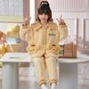 Girls Long Sleeve Warm Thick Coral Fleece Pajama Set Cartoon Print Kids Sleepwear Home Outfit Winter