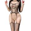 Elegant Fishnet Halter Bodysuit with Heart, Bowknot & Open Crotch