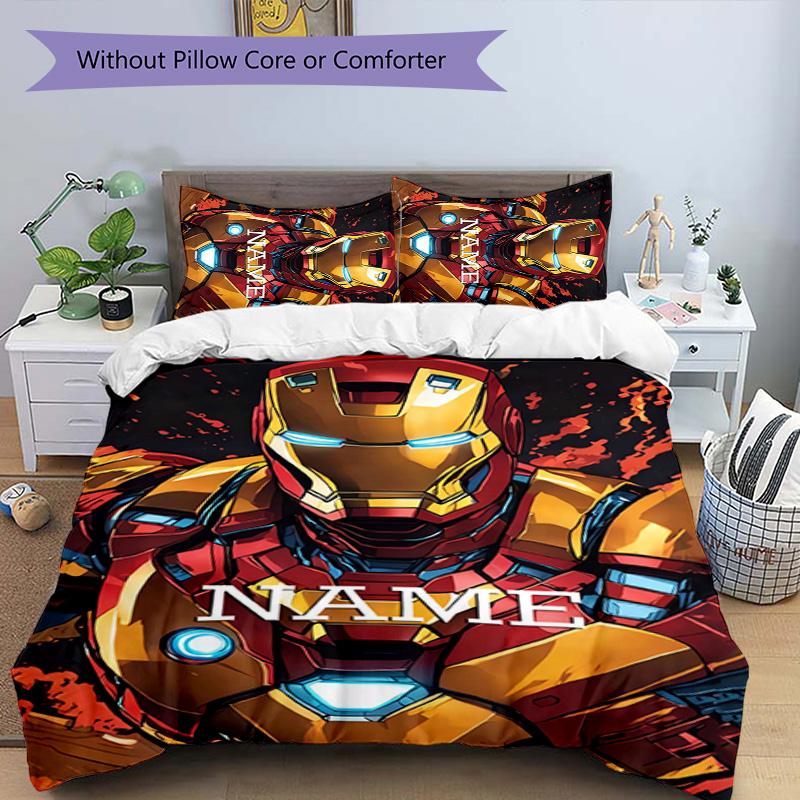 3pcs Iron Man2 Cover Set - Personalized Name, HD Printed Bedding with 1 Cover and 2 Pillowcases - Perfect for Home Decor, Easy Care