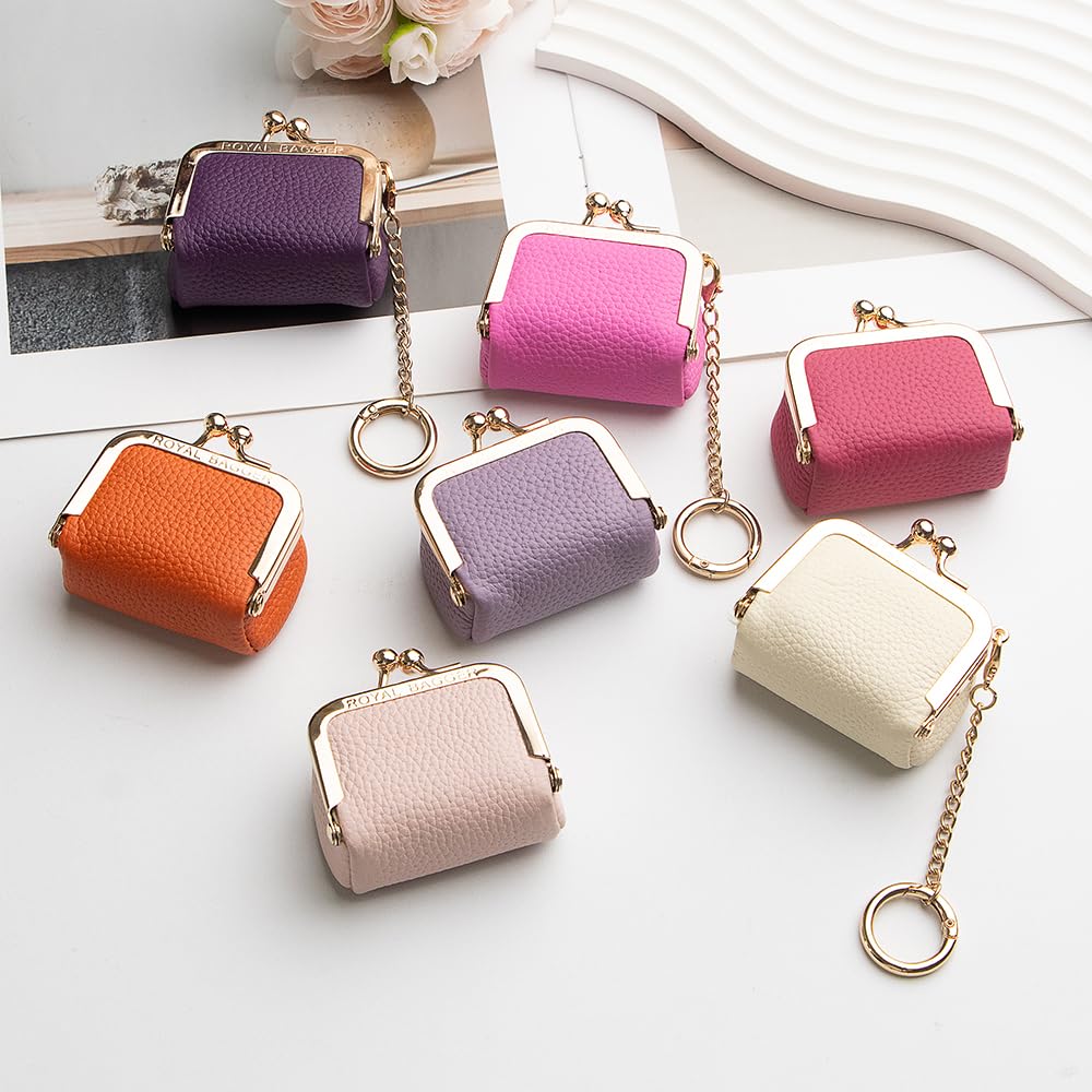 Royal Bagger Genuine Leather Mini Jewelry Box Women's Coin Purse Solid Color Kiss Lock Change Pouch Casual Style Small Storage Bag for Women 1894