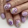 24 Pieces Press On Nail Short Square False Nail Purple Floral French Tips Full Cover Manicure Designs for Women