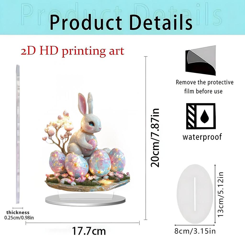 Colorful Rabbit 2D Acrylic Ornament for Easter and Valentine's Day Decor