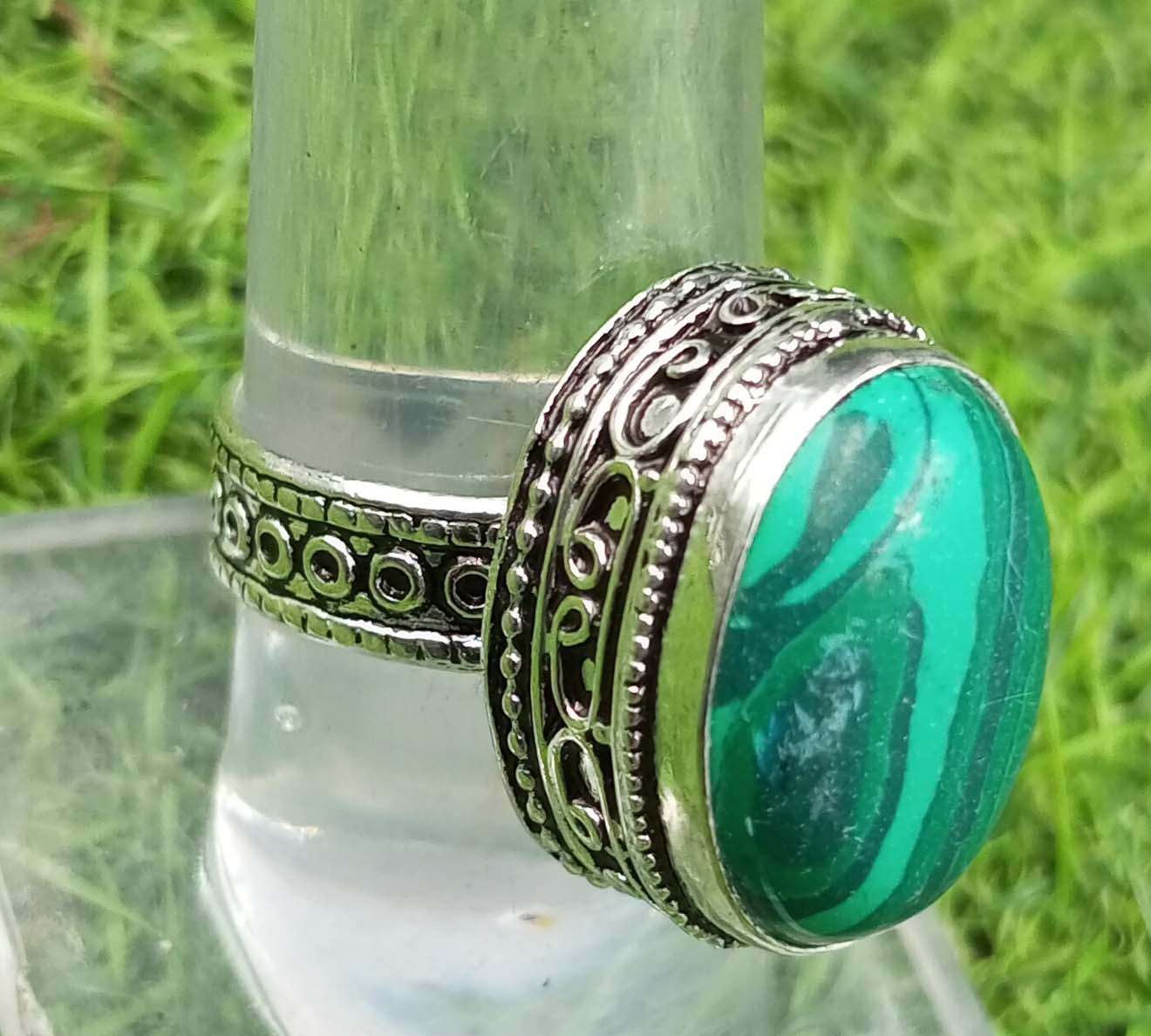 

Малахитовый драгоценный камень 925 пробы посеребренный антикварное винтажное кольцо US SZ 7 Jewelry AVRF107