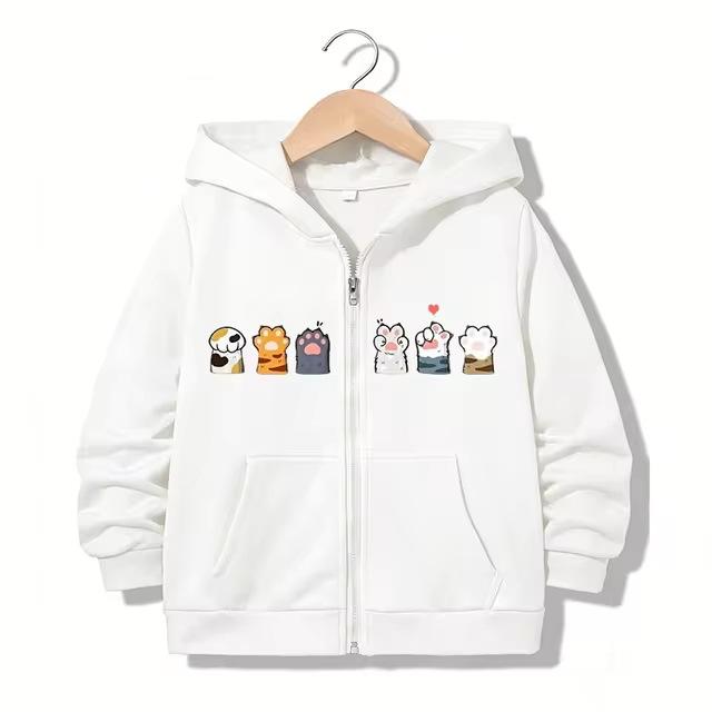Children's Zipper Hoodie Autumn Winter Fashionable Cartoon Fun Cat Printed Hoodie Loose Sports Leisure Versatile Coat Hoodie