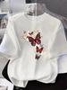 Unisexs Short Sleeve Tshirt With Vibrant Butterfly Floral Letter Print Casual Crew Neck Spring Summer Essential Clothing