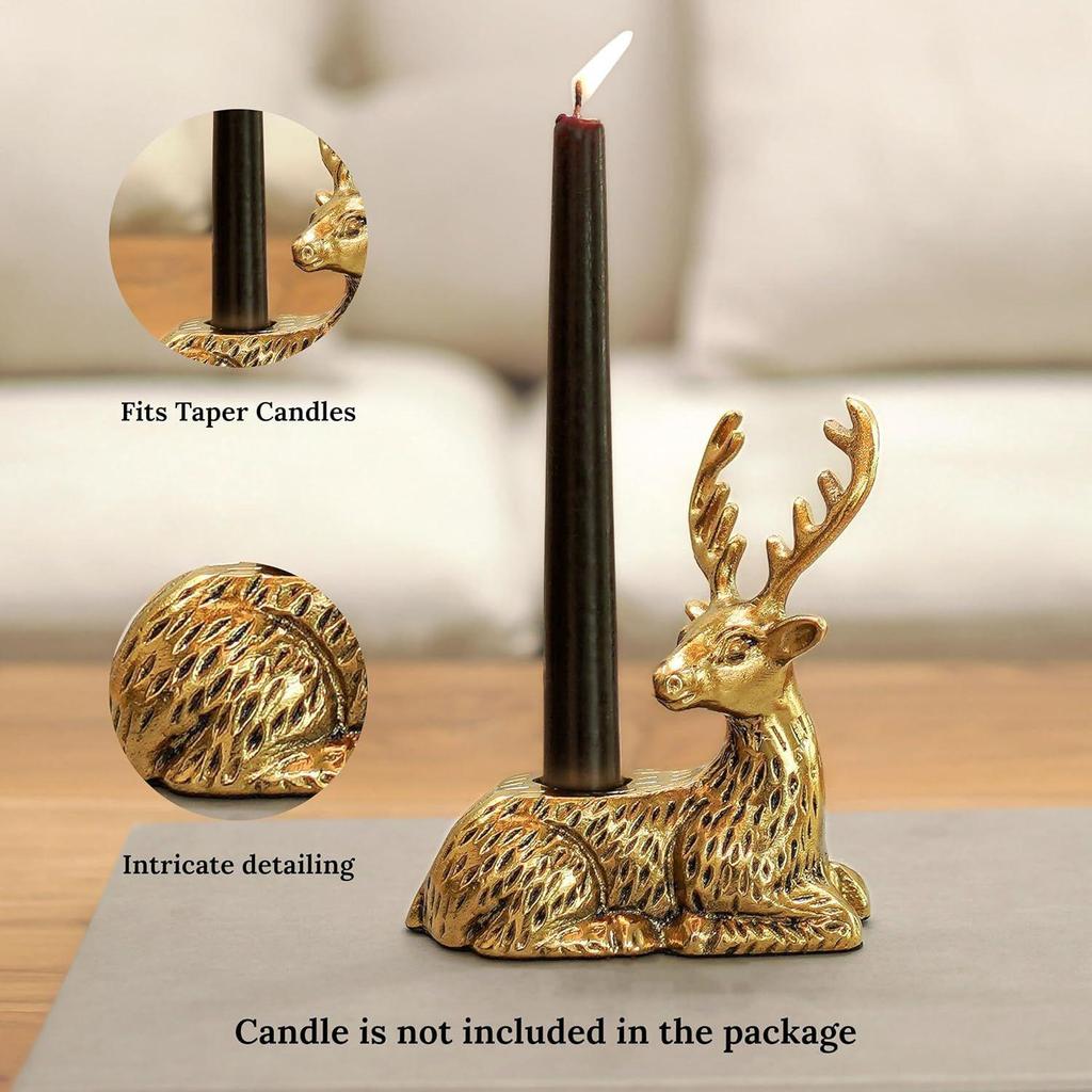 Aluminium Deer Candle Holder for Home Decoration | Antique Gold Decorative Stag Candle Stand for Home Decor, Living Room,