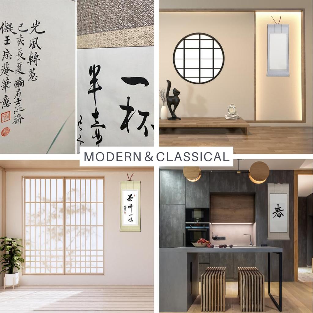 Uccellino Hanging Scrolls with Wind Obi, Set of 2, Plain White Paper, Hanshi Paper, for Calligraphy, Scrolls, Penmanship, New Year's Calligraphy, Ink