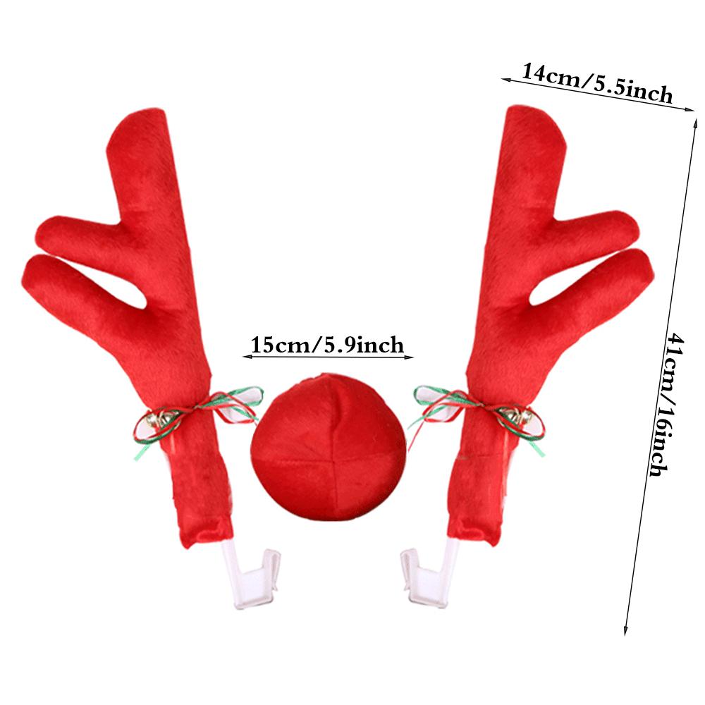 Christmas Car Decoration Reindeer Antlers Kit with Red Nose and Bell Navidad Rudolph Accessory Christmas Holiday Atmosphere Gift