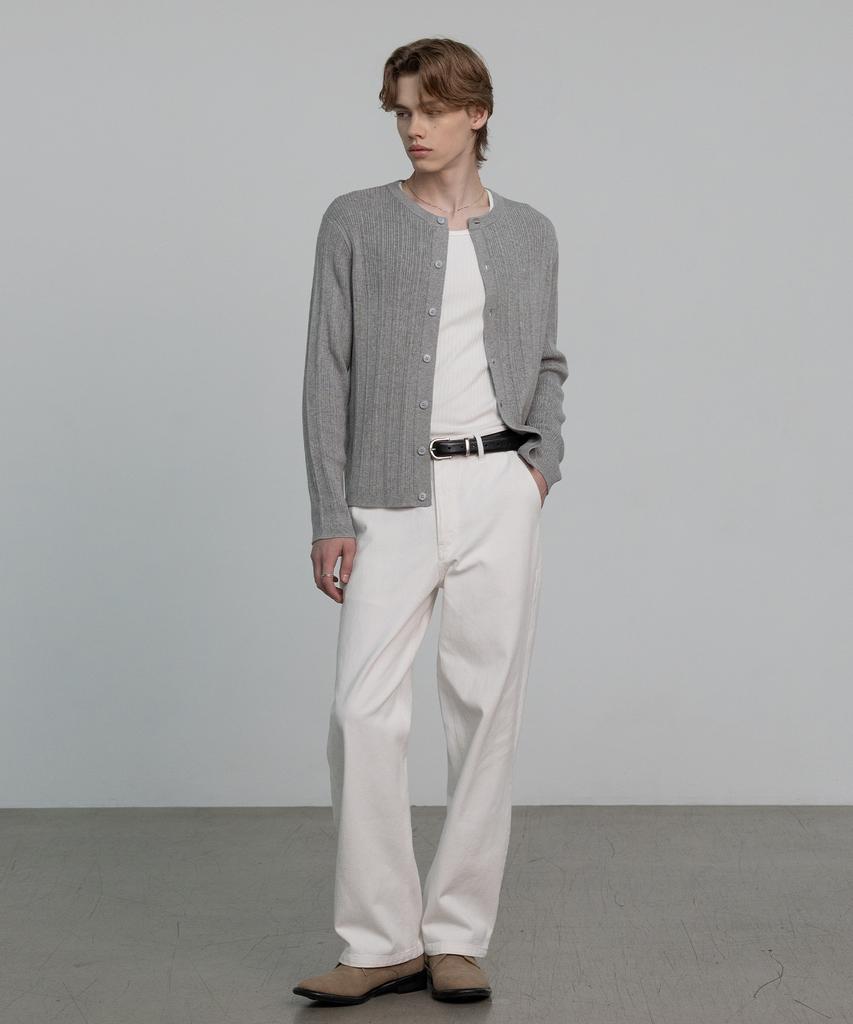 DECOROSO Mix Ribbed Round Cardigan [Gray]