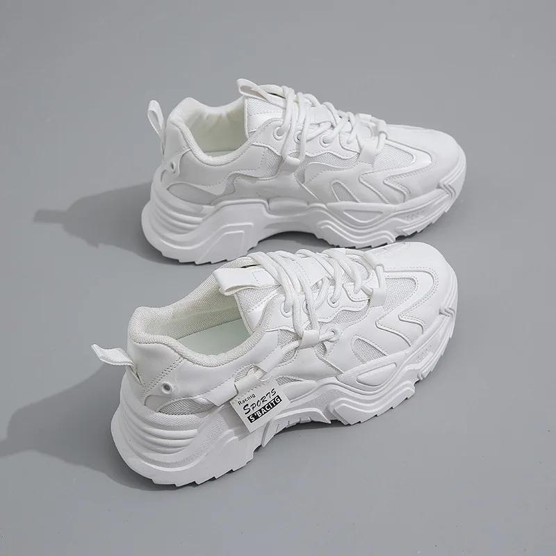 Women's Shoes Platform Autumn Leather 2023 New Versatile Black Casual Sneaker Solid Color Lace-up Vulcanize Shoes Tenis Feminino