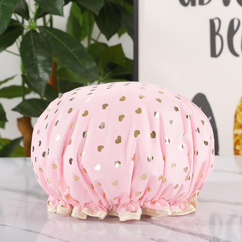 Women's Dual-Layer Waterproof Thickened Foldable Bath Cap - High-Elastic, Adult Size, Quick-Drying